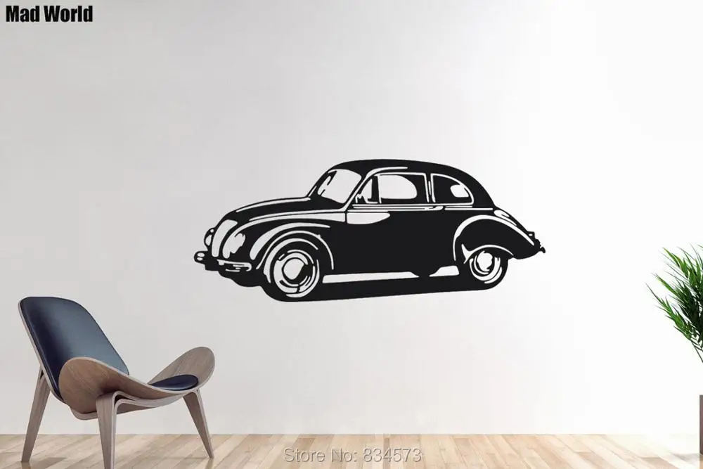 Mad World Large Retro Car Silhouette Wall Art Stickers Wall Decals Home