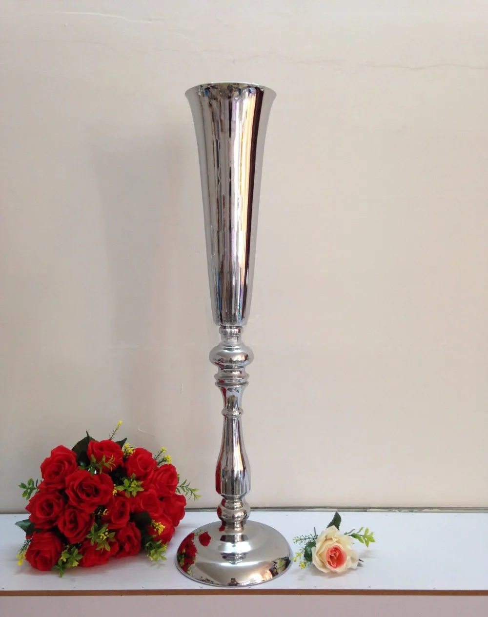 Silver flower vase Table centerpiece Wedding decoration 78cm Tall 10pcs lot