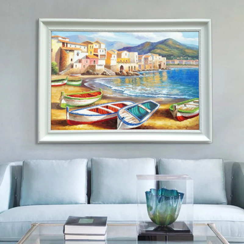 

Handpainted Landscape Oil Painting Art Wall Mediterranean ferry canvas painting paintings for living room wall Home Decor