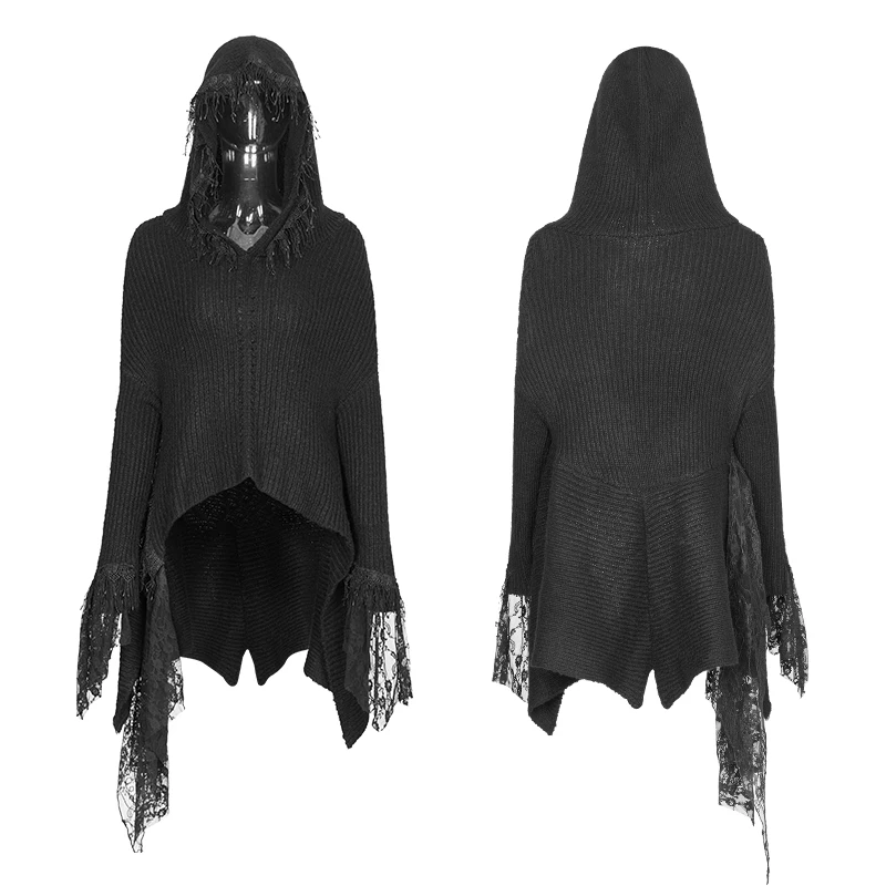 Punk Rave Gothic Fashion Kear Women Lace Sweater Shirt Steampunk Hooded Street Pullovers
