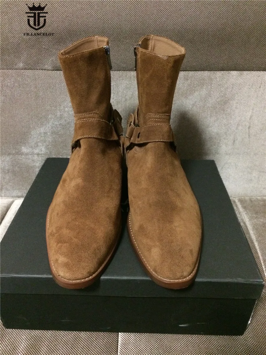 Роскошные классические темно-коричневые ботинки «Челси» из натуральной замши ручной работы с фабрики; джинсовые ботинки с ремешком на щиколотке