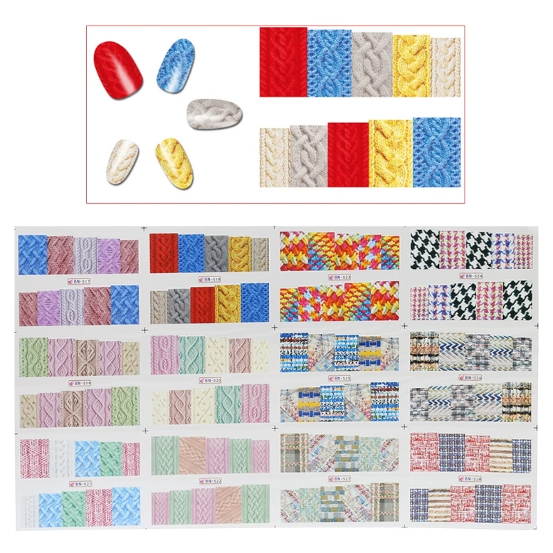 

12PCS Beauty Pattern Cloth Sweater Nail Art Adhesive Sticker Complete Decals Wraps Water Transfer Manicure Tips For DIY