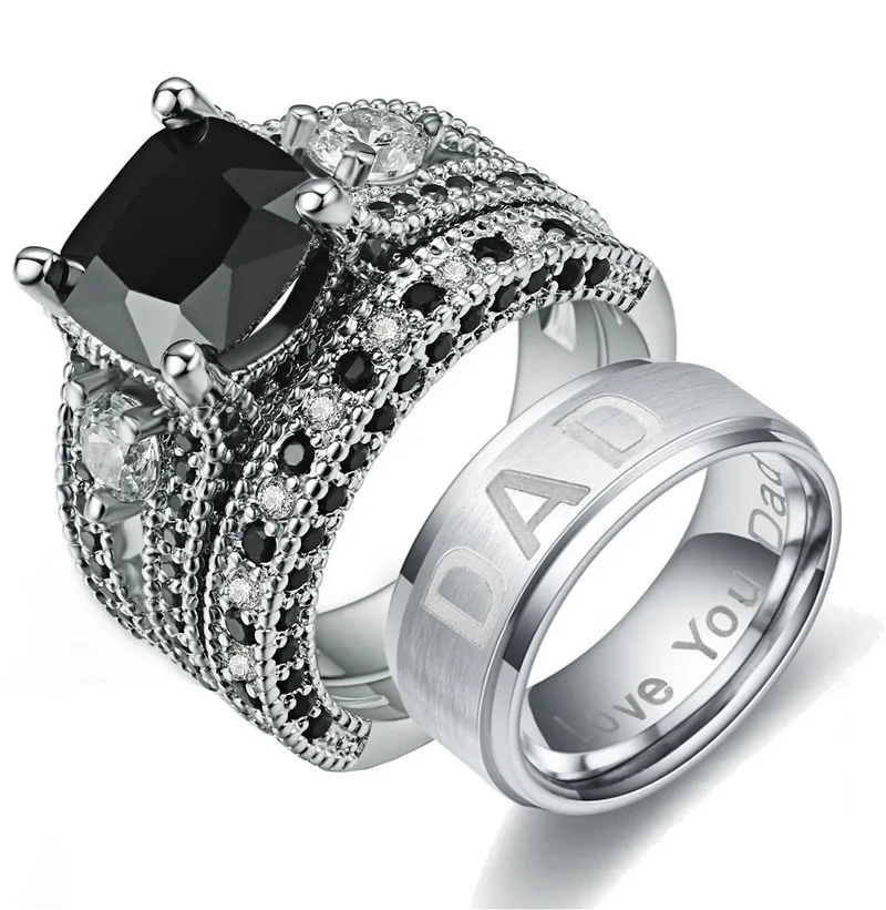 Обручальные кольца для пар Принцесса Cut DAD AAAAA Циркон Cz нержавеющая сталь обручальное кольцо для мужчин и женщин Прямая поставка - Цвет основного камня: Couple