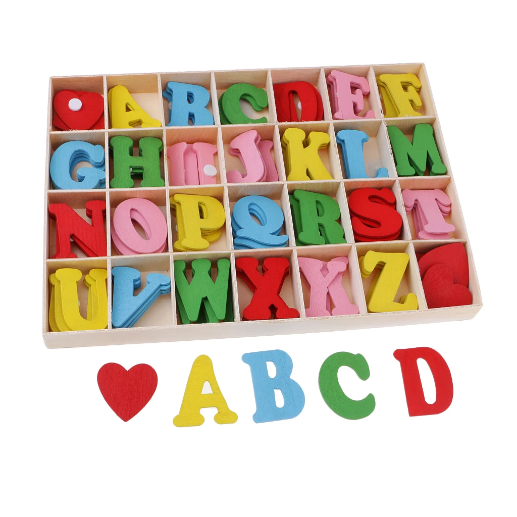 112pcs Colorful Adhesive Wooden Alphabet Letters with Tray Kids Educational Toys Early Learning Toys Games