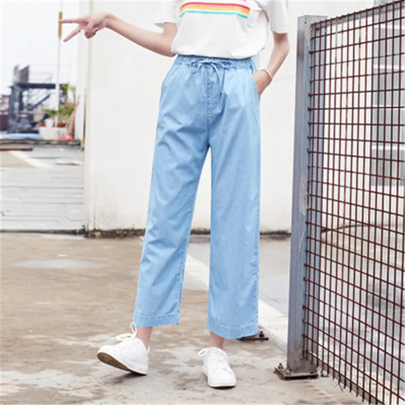 Джинсы Широкие женские летние 2019 новые джинсы для отдыха с завышенной талией тонкие брюки для девочек