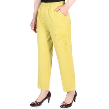 

NIFULLAN Women Cropped Trousers Summer Pure Cotton Elastic Waist Embroidery Trousers Ladies Casual Temperament Pants New