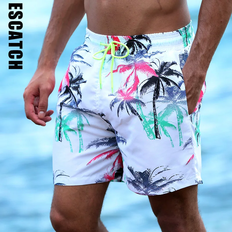 Брендовые спортивные шорты Escatch для мужчин, быстросохнущие спортивные шорты с цветочным принтом размера плюс, мужские пляжные шорты для серфинга