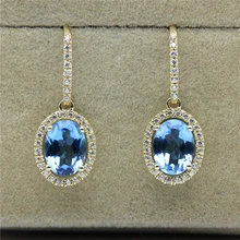 LASAMERO, овальная огранка, голубой топаз, 2CTW, натуральный драгоценный камень, 925 пробы, Серебряная пластина, желтое золото, висячие серьги в стиле Halo, висячие серьги