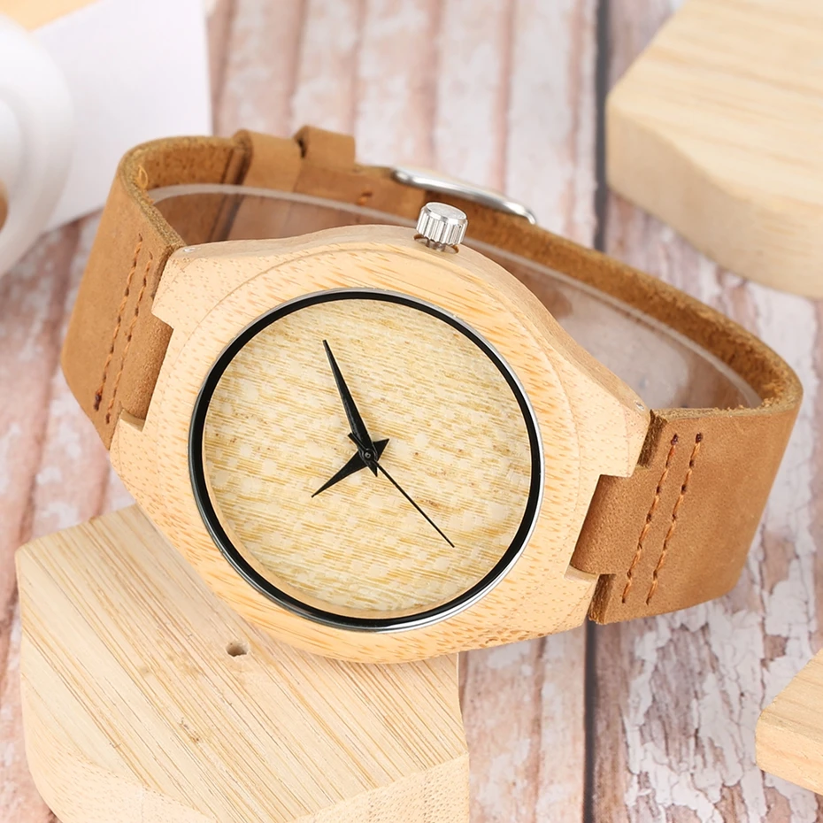 Top Gifts Men Watch Wood Simple Quartz Analog Dial Genuine Leather Men Wrist Watches Clock Man 5