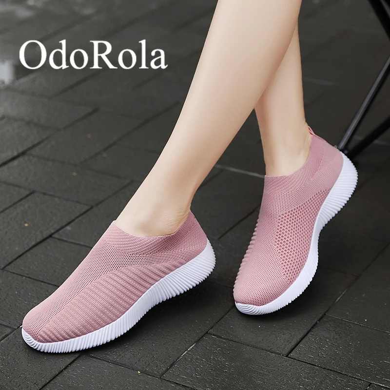 

OdoRola Women Sneakers Sock Sneakers Women Summer Slip On Flat Shoes Plus Size Loafers Mesh Shoes Casual Sports Walking Shoes
