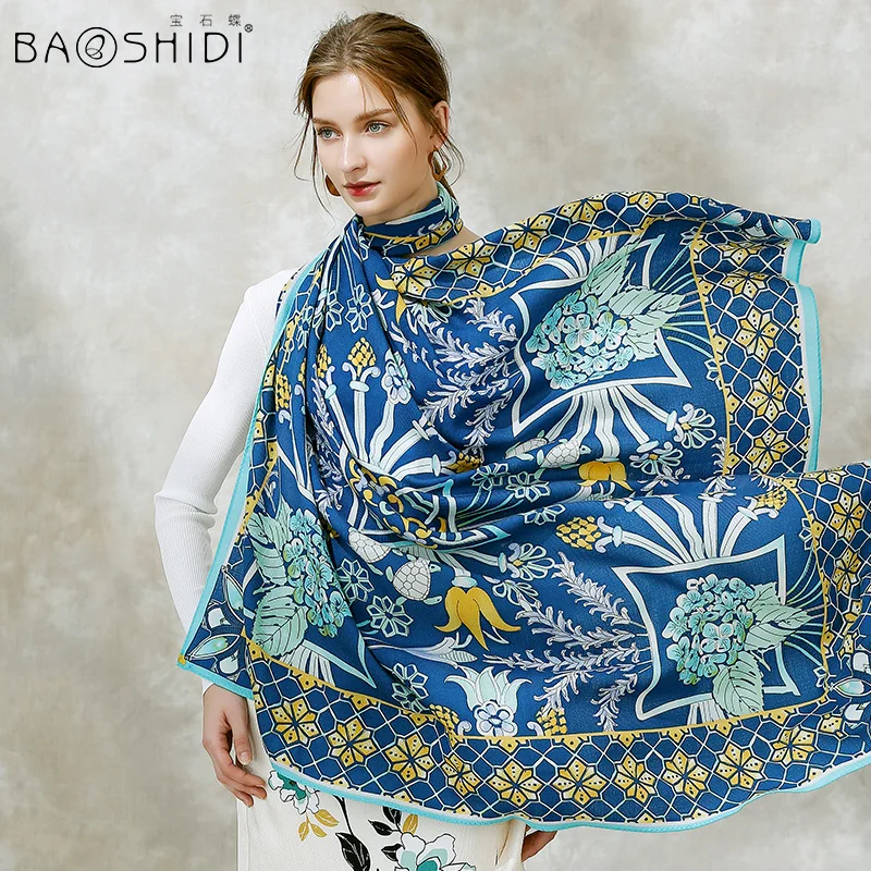 Женский шерстяной шарф BAOSHIDI теплый мягкий зимний шаль Infinity для друга мамы жены 100%
