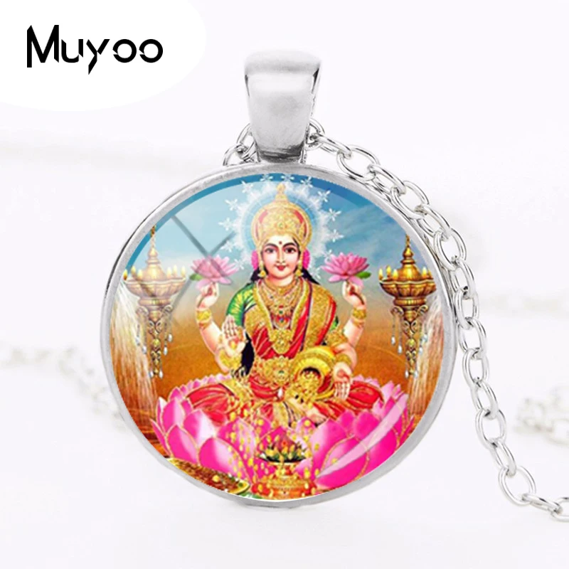 

2018 New Goddess Lakshimi Pendant Necklace Round Glass Photo Cabochon Necklaces Hand Craft Jewelry Link Chain Pendants HZ1