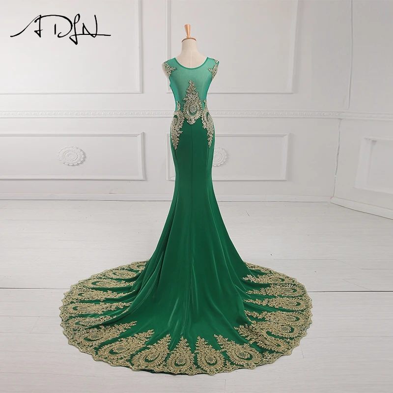 ADLN элегантное зеленое вечернее платье совок длиной до пола Джерси Длинные Выпускные платья с блестками Robe de Soiree
