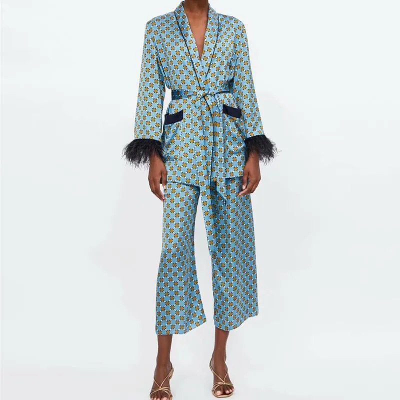 Women Wide Leg Pants Suits Sexy  Club Fashion Print Office Coat Work Suits Party Clubwear