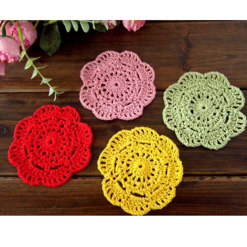 

12pcs Retro 10cm Round Crochet Coasters Handmade Table Mat Mori Doilies Cup Pad shooting props Flower Lampshade