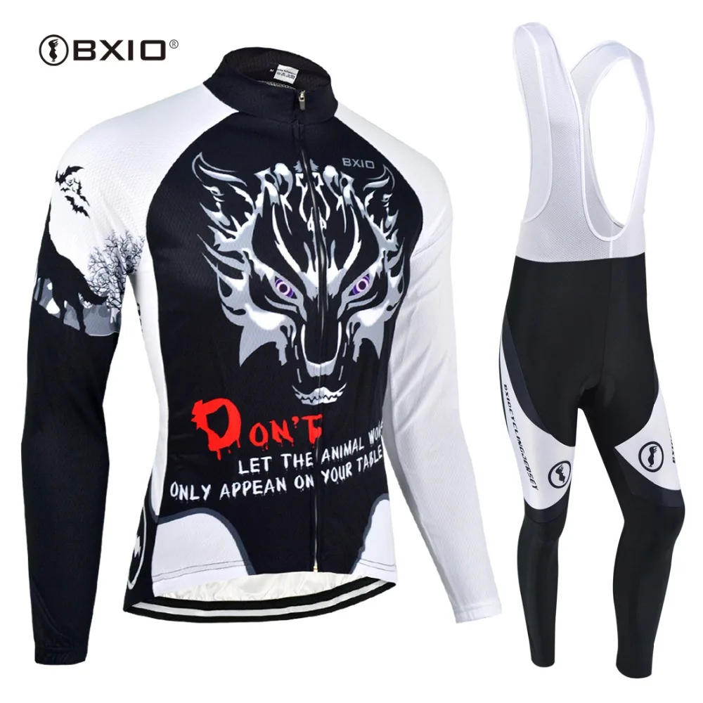 BXIO Cycling Jersey Long Sleeve Cycling Sets Kit Wolf Printed Autumn Sport Clothing Roupas De Ciclismo Mallot Hombre 068
