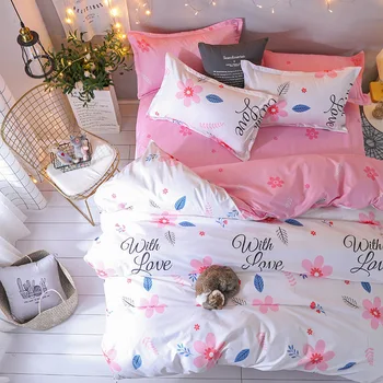

Cartoon Pink Flamingo Flowers Ins Style 4pcs Bedding Sets Bed Sheet Duvet Cover Pillowcase Bedclothes Queen king Size F