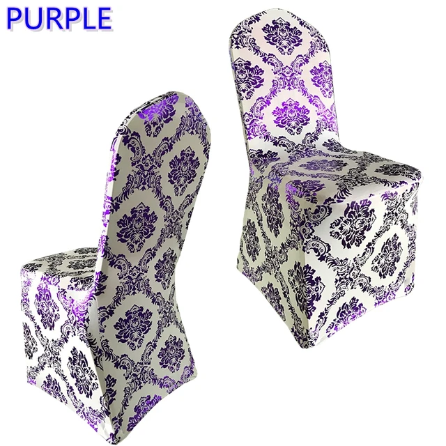 Purple colour print chair cover pattern lycra chair cover for wedding party decoration cheap