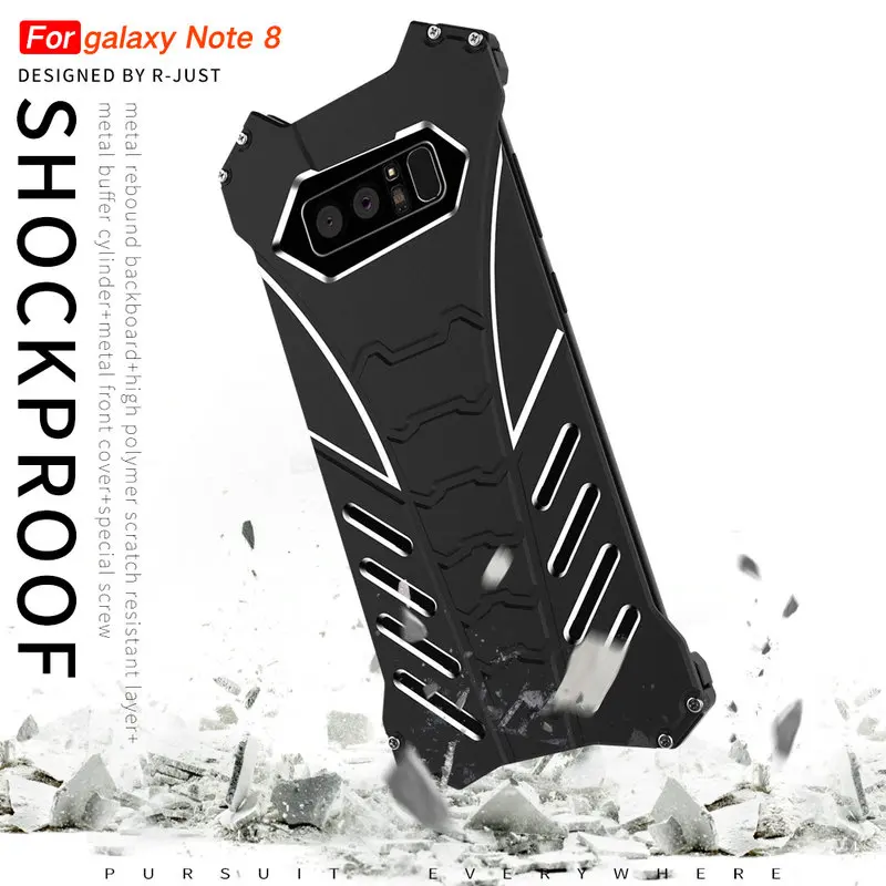 

R-Just Batman Case For Samsung Galaxy Note 8 Aluminum Alloy Metal Cover With Special Holder Stander Aluminum Luxury Tough Armor