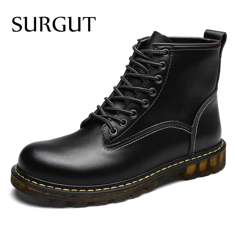 

SURGUT Handmade Cow Split Leather Boots Warm Fur Men Winter Shoes Waterproof Footwear High Quality Autumn Ankle Adult Men Boots