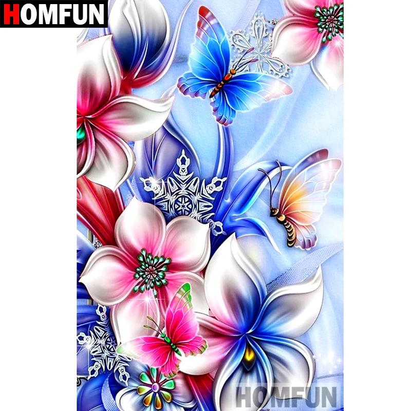 

HOMFUN 5D DIY Diamond Painting Full Square/Round Drill "Flower butterfly" 3D Embroidery Cross Stitch gift Home Decor A09997