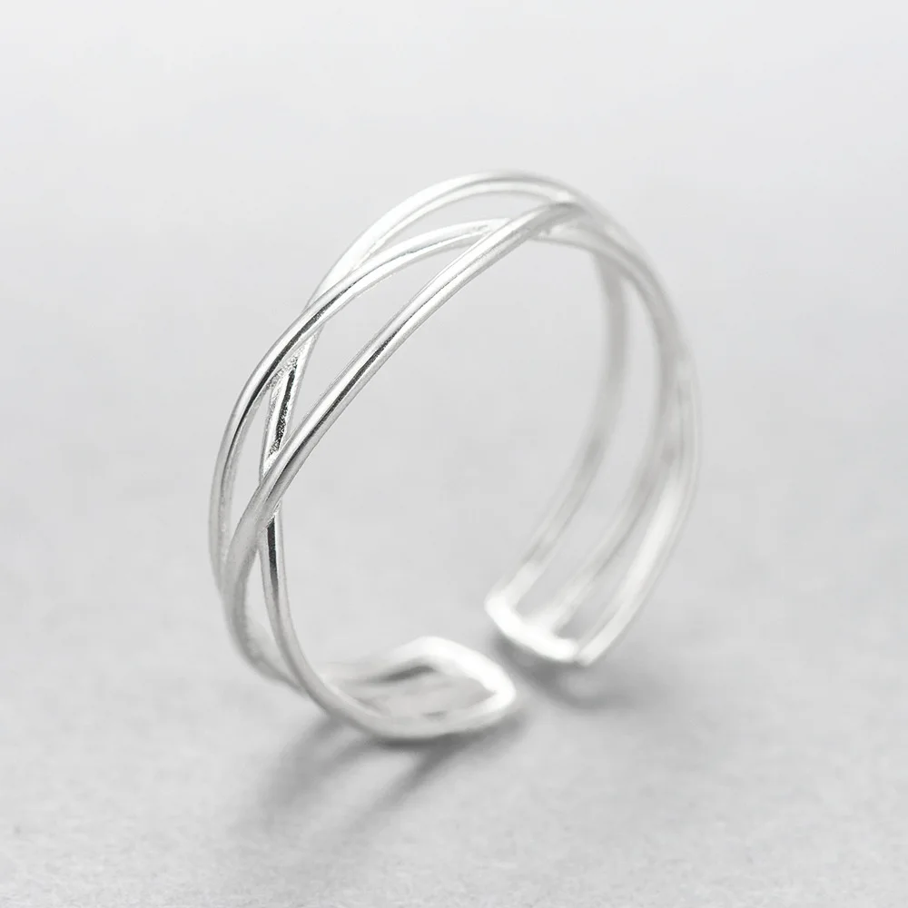 simple line Rings 100% Sterling 925 silver Jewelry Vintage Adjustable rings for women gift