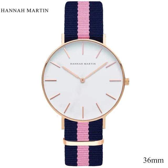 Дизайн HANNAH Martin женские часы для женщин мужские лучшие брендовые роскошные розовые модные повседневные кварцевые кожаные часы с нейлоновым ремешком - Цвет: Зеленый