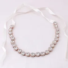 2017 New Arrival Rose Gold Wired Clear Crystals Rhinestones Ribbon Wedding Headband Bridal Stuio Hair Accessories Bridesmaids