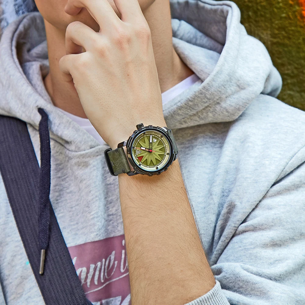 EYKI Brand Creative Men Watches Men Military Watches Men's Watch With Calendar Trend Male PU Leather Quartz Wristwatch Clock 