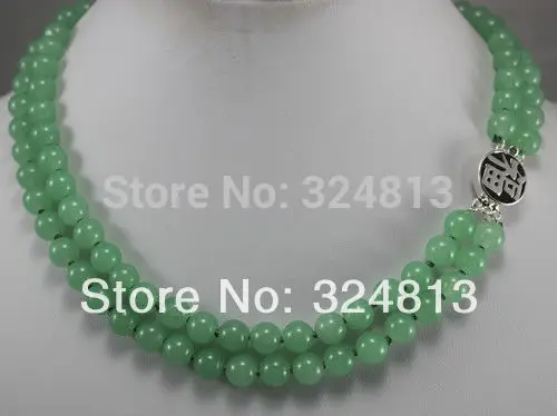 

Hot sell Noble- Free shipping@@@@@ 2 Rows black pearl green jade tiger's eye silver'' FU'' clasp necklace+033 a