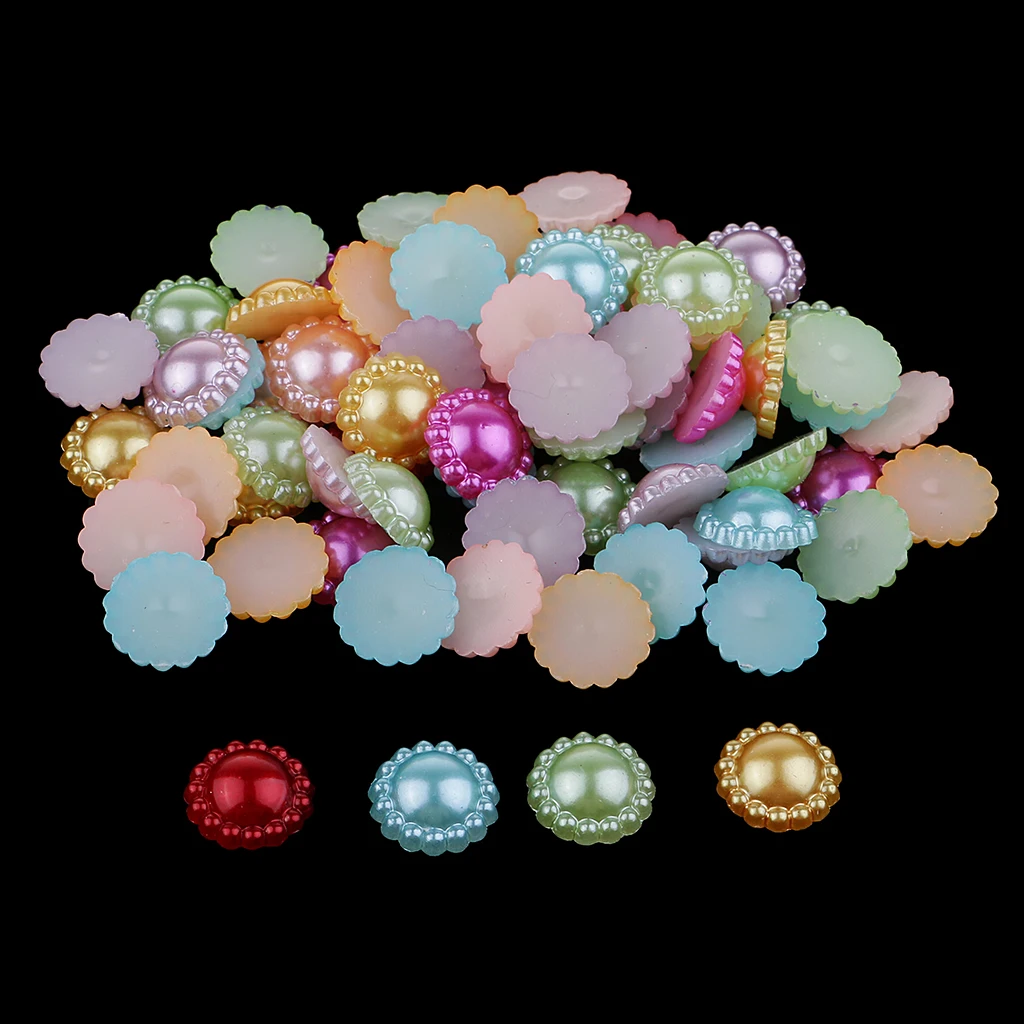 

100x ABS Pearl Sunflower Resin Flatback Charms Beads Embellishment for DIY Craft Card Making Phone Case Decoration 13mm