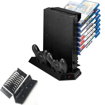 

Multifunctional Vertical Stand for PS4 Pro- Cooling Cooler Fan Controller Charging Station with Game Storage Dualshock Charger
