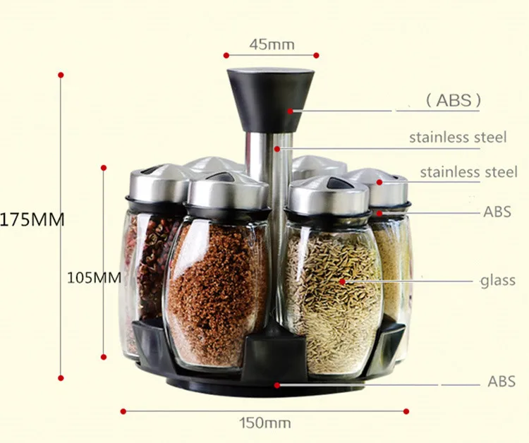 6 шт./компл. вращающийся специй соль и перец графинчик приправа набор стеклянных банок стеклянная банка с завинчивающейся крышкой Полочка для приправ Бутылка инструменты для приготовления пищи