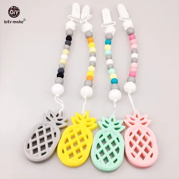 

Let's Make Silicone Pineapple Pacifier Holder 4pcs Stroller Teething Dummy Clip Silicone Teether Toy Pram Pendants Baby Teether