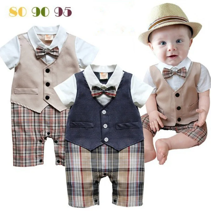

baby summer clothes boy Short sleeve Navy blue baby boy romper cotton Bow tie baby boys clothing for newborn rompers Plaid A001
