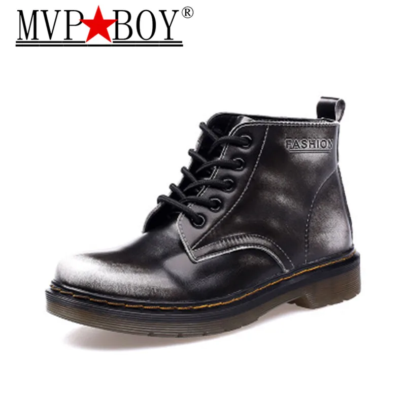 

MVP BOY 2019 Genuine Leather Men Boots Fall Winter Warm New Brand Lovers Fashion Platform Red Black Mid-Calf Boots Man Eu 35-46