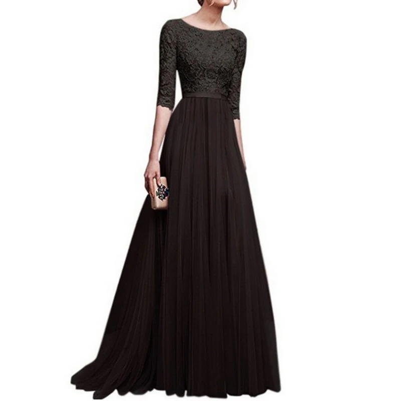 Женское кружевное платье макси Элегантное длинное шифоновое с рукавом 3/4 и