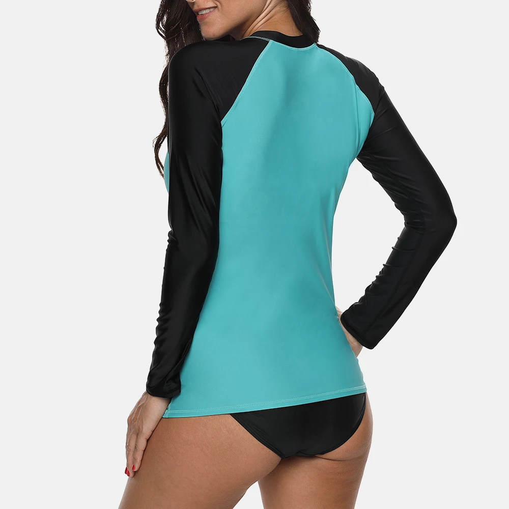 Attraco Swimsuit Swimwear Rash guard Women Long Sleeve Zipper Running Shirt Hiking Shirts Surfing Top Rash Guard Zipper UPF50+