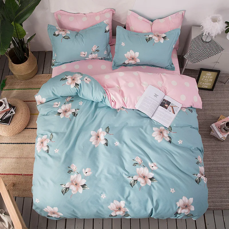 

4-Piece Bedding Plant Flower Active Printing AB Side Luxury Bedding Sheet