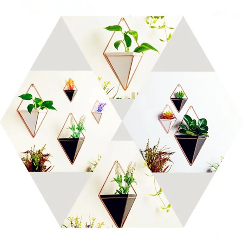 

Acrylic Flower Pot + Iron Plant Holders Set Indoor Geometric Hanging Vase Wall Decor Container Succulent Plant Decorations