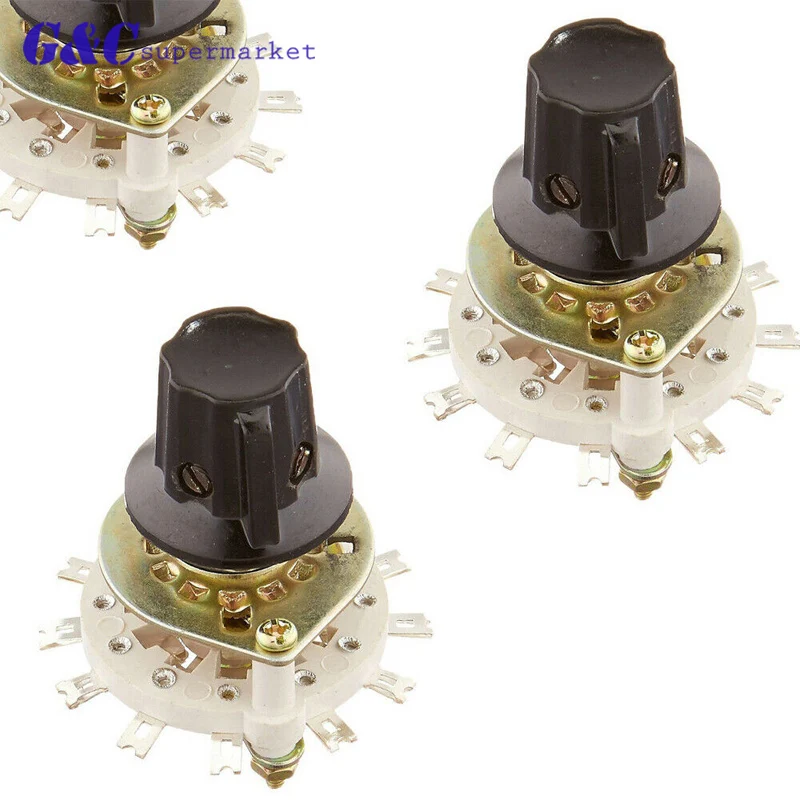 KCT-2*5 2P5T 2 Pole 5 Throw Position TV Radio Band Channel Selector Ceramic Rotary Switch w Plastic Knob