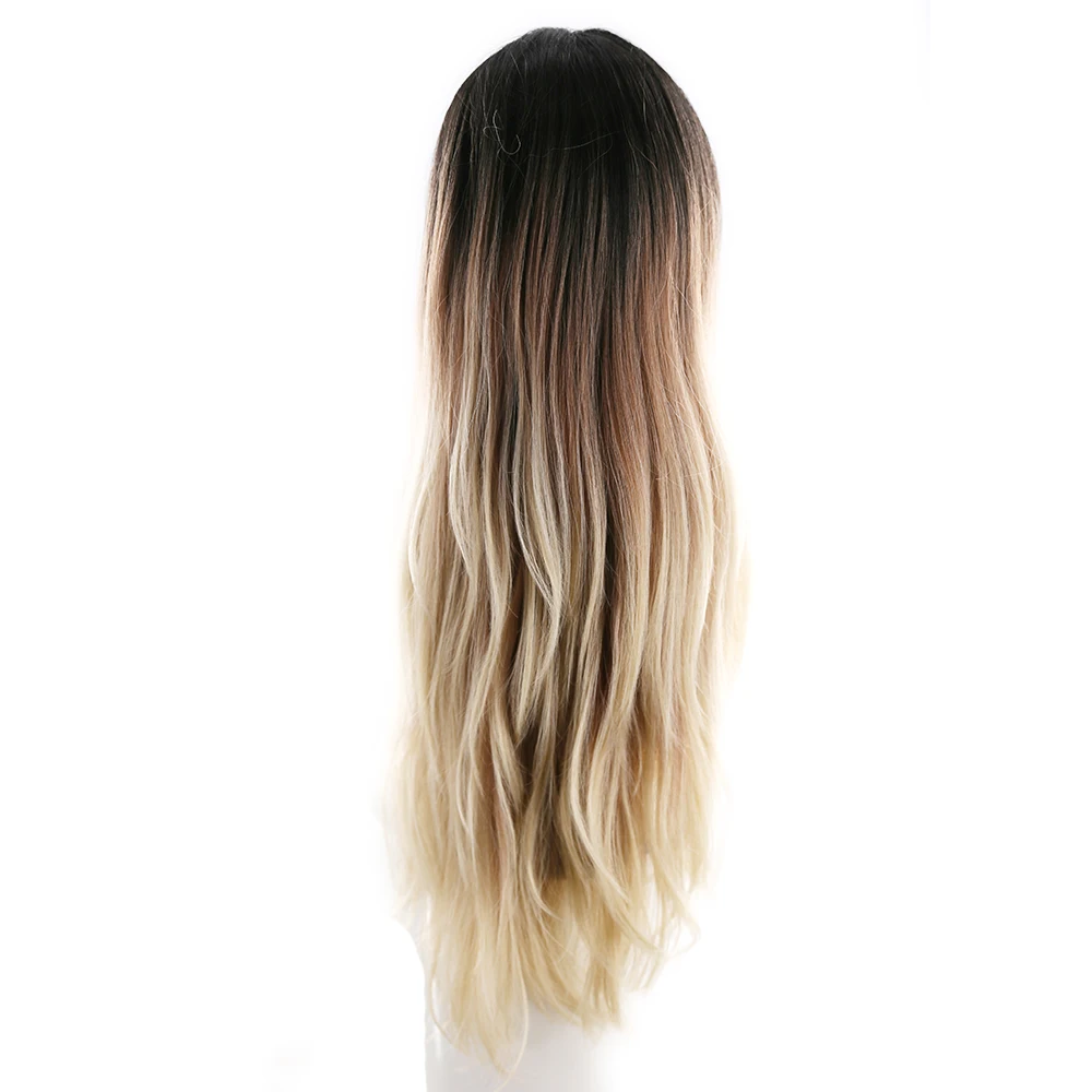 Ombre Black Blonde 613 Color Dark Roots Lace Front Synthetic Hair Wigs For Women X-TRESS Long Natural Wave Lace Wig Middle Part