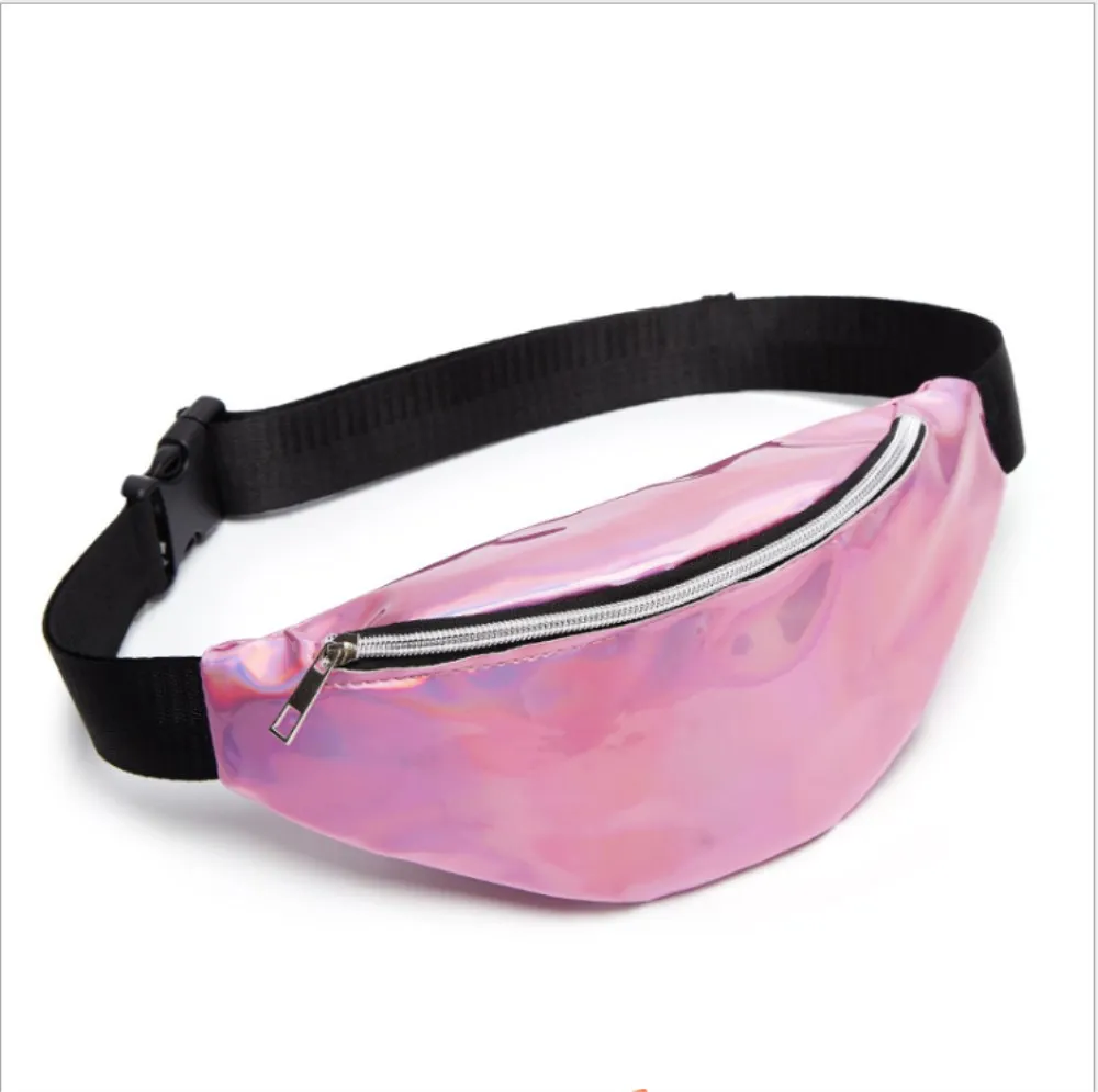 Блесток для женщин поясная сумка бег пояс на молнии мешок денег праздник сумки для хранения - Цвет: Розовый