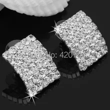 6 пар/партия, посеребренные квадратные Украшенные стразами серьги-гвоздики модные 0,95x0,75"