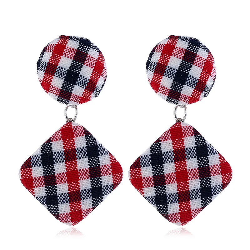 New Fabric Grid Pattern Drop Earrings for Women Fashion Popular Square Cotton Dangle Jewelry | Украшения и аксессуары