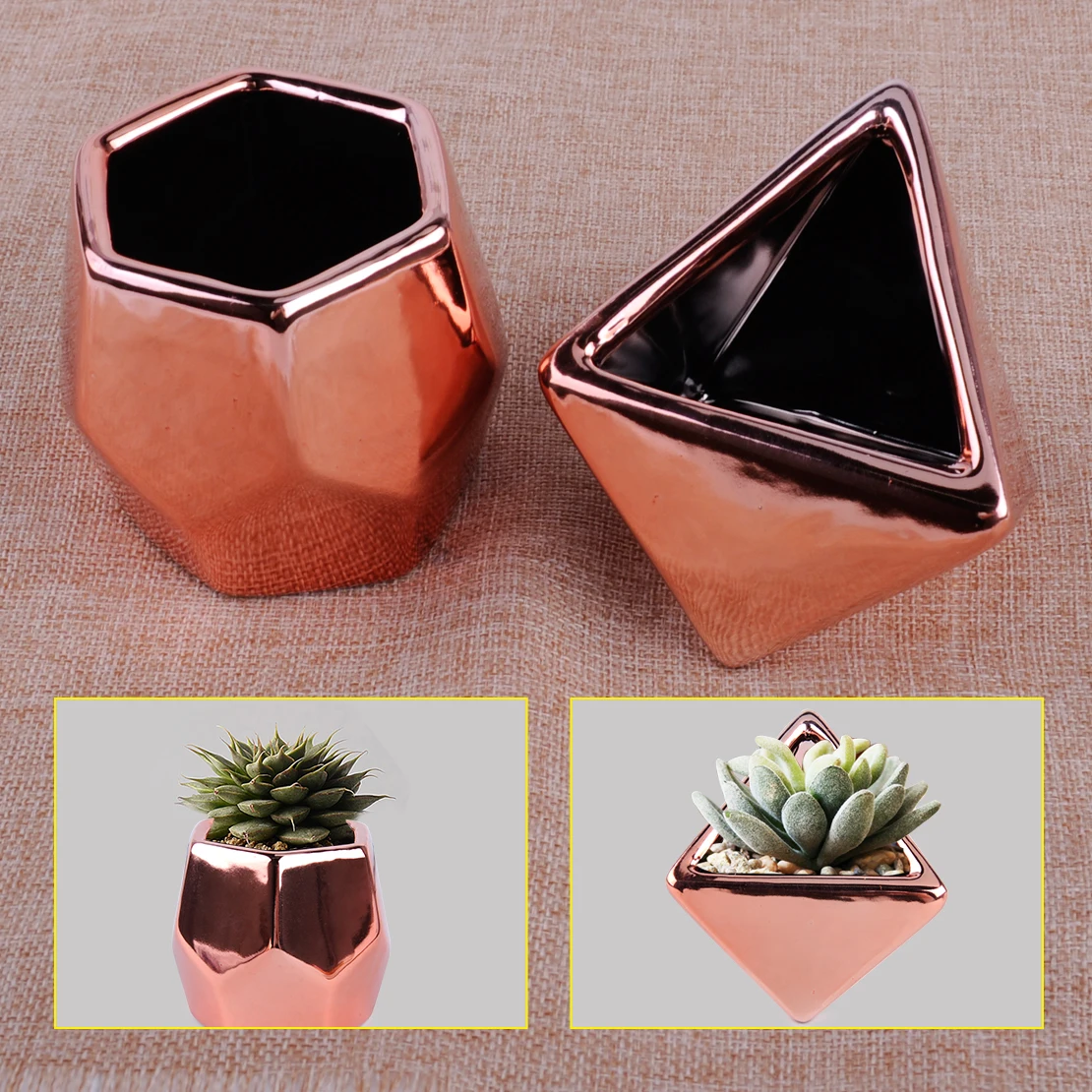 

LETAOSK Rose Gold Glazed Plating Ceramic Plant Vase Luxury Pot Flower Box Gloss Planter Garden Home Office Desktop Decor