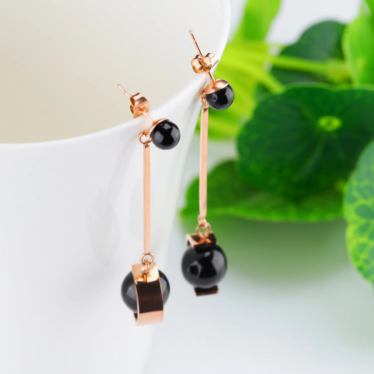

Ball Shape Black Cute Korean Hoop Tassel Pearl Earrings Bts 2019 Long Big Stainless Steel For Women Rose Gold Pink Fashion