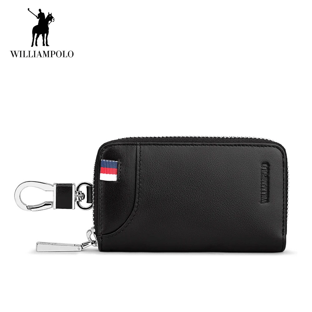

WilliamPOLO New Leather Key Case Wallets Keys Organizer Keychain Car Key Holder 6 Hooks Zip Around Credit Card Coin Cash Purse