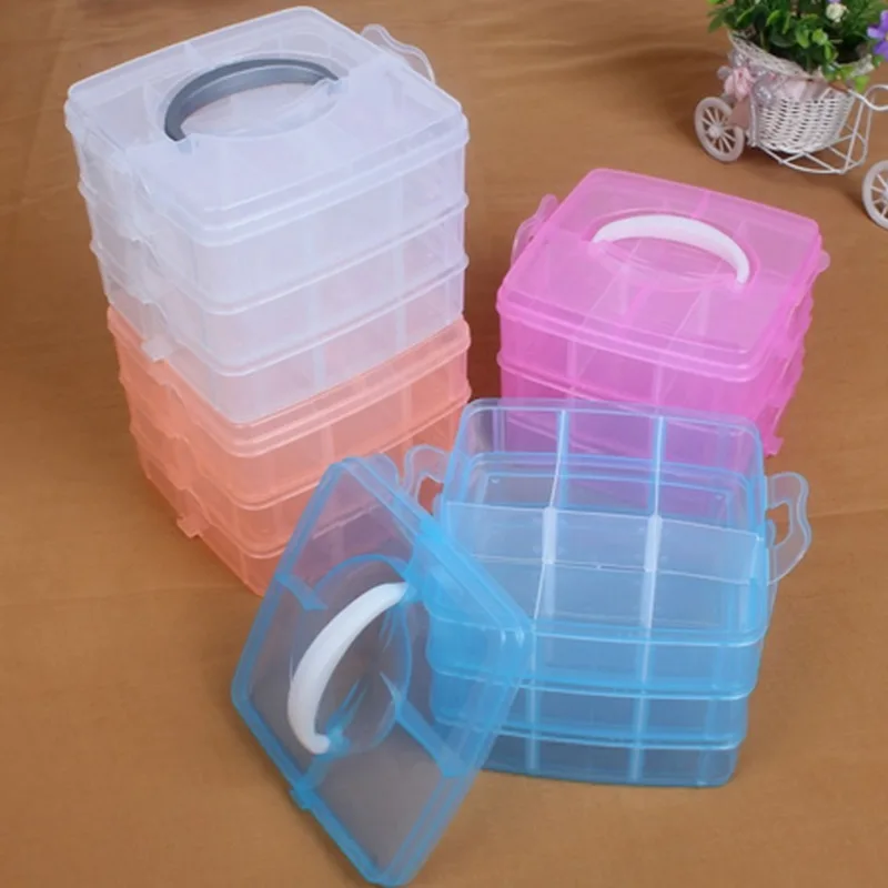 

New 3 Layers Detachable DIY Plastic Storage Box Desktop Transparent Jewelry Organizer Holder Cabinet For Small Objects