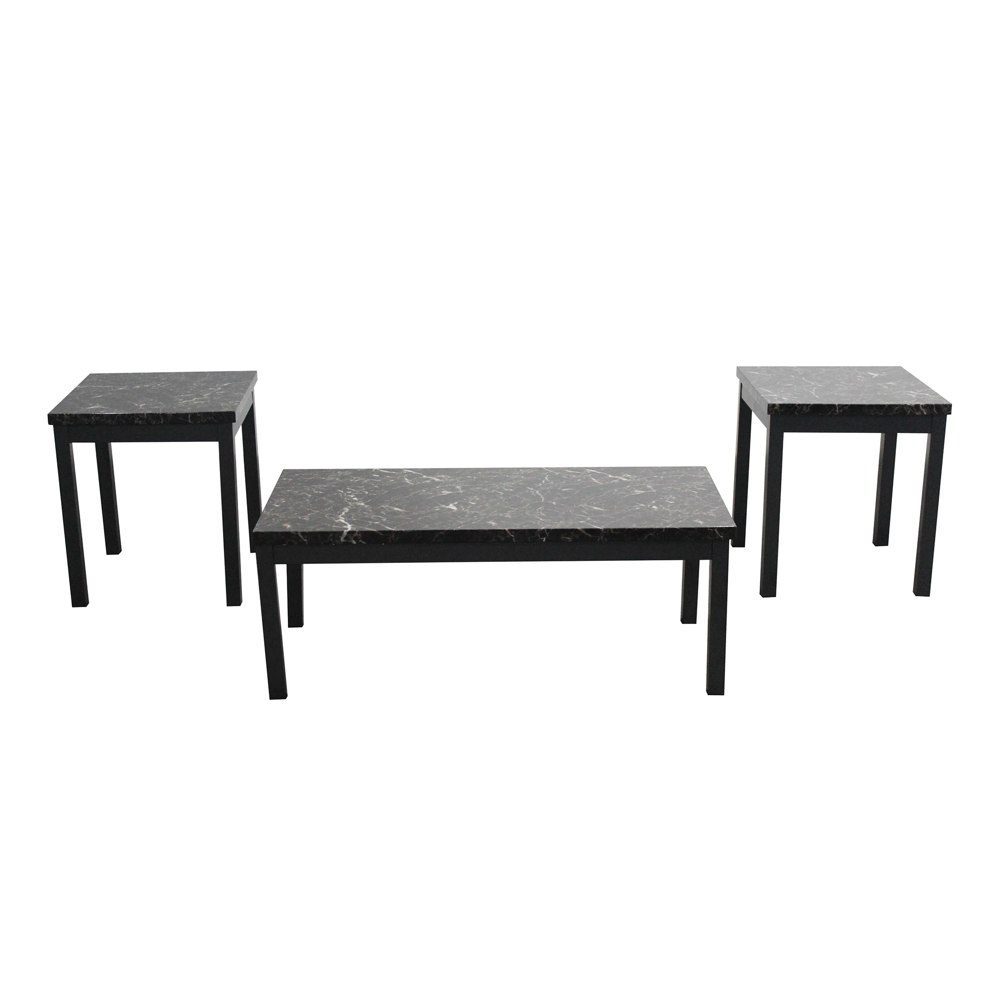 

Occasional Table Set of 3 with Marble-Looking Top for Living Room, Casual Coffee Table & 2 End Tables with Metal Legs and Apron